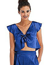 Front View Thumbnail - Sapphire Satin Tie-Front Lounge Crop Top - Frankie