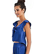 Side View Thumbnail - Sapphire Satin Tie-Front Lounge Crop Top - Frankie