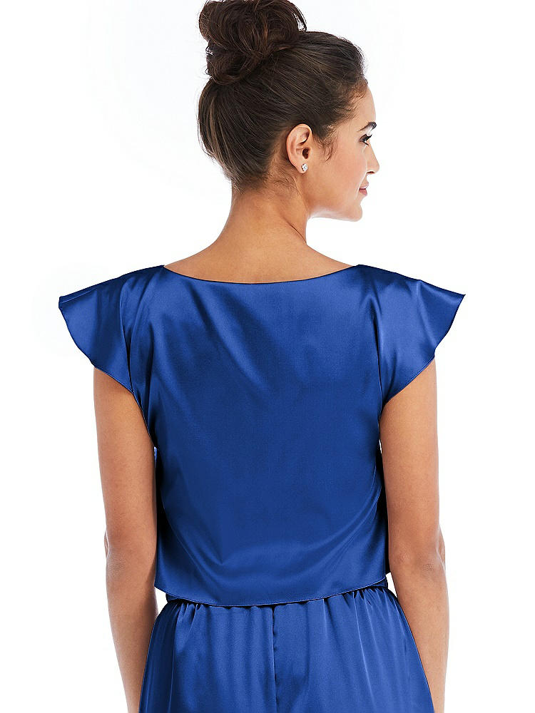 Back View - Sapphire Satin Tie-Front Lounge Crop Top - Frankie