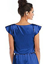 Rear View Thumbnail - Sapphire Satin Tie-Front Lounge Crop Top - Frankie