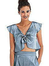 Front View Thumbnail - Slate Satin Tie-Front Lounge Crop Top - Frankie