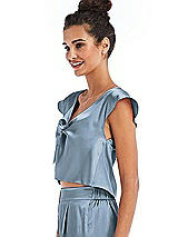 Side View Thumbnail - Slate Satin Tie-Front Lounge Crop Top - Frankie
