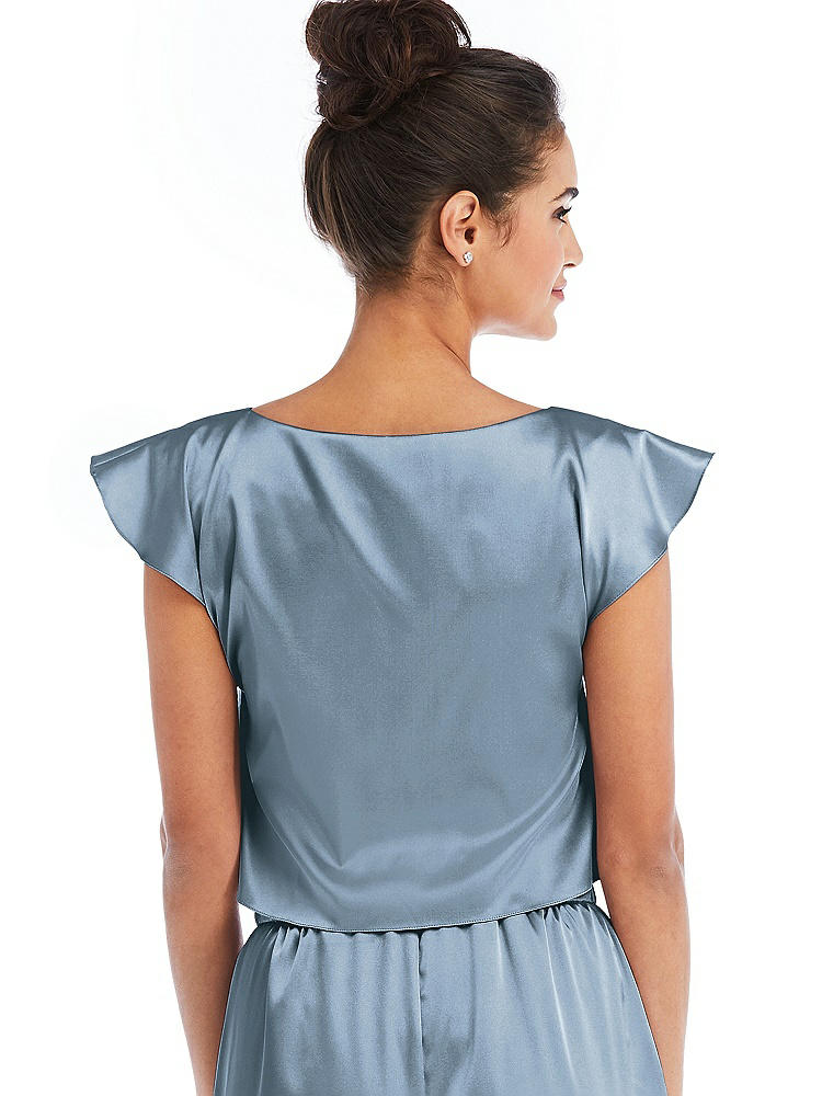 Back View - Slate Satin Tie-Front Lounge Crop Top - Frankie