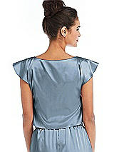 Rear View Thumbnail - Slate Satin Tie-Front Lounge Crop Top - Frankie