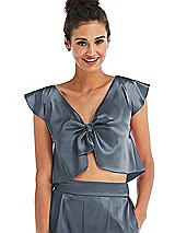 Front View Thumbnail - Silverstone Satin Tie-Front Lounge Crop Top - Frankie