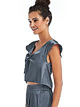 Side View Thumbnail - Silverstone Satin Tie-Front Lounge Crop Top - Frankie