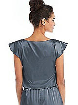 Rear View Thumbnail - Silverstone Satin Tie-Front Lounge Crop Top - Frankie