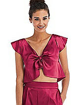 Front View Thumbnail - Valentine Satin Tie-Front Lounge Crop Top - Frankie