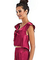 Side View Thumbnail - Valentine Satin Tie-Front Lounge Crop Top - Frankie