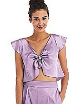Front View Thumbnail - Wood Violet Satin Tie-Front Lounge Crop Top - Frankie