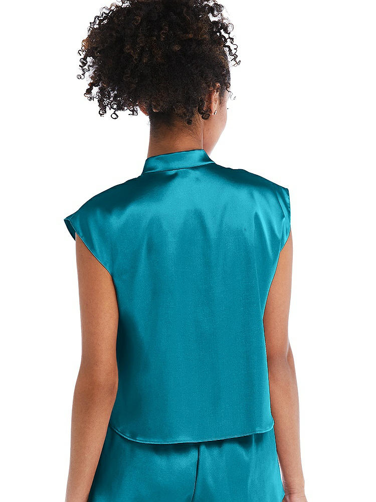 Back View - Oasis Satin Stand Collar Tie-Front Pullover Top - Remi