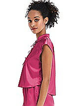 Side View Thumbnail - Shocking Satin Stand Collar Tie-Front Pullover Top - Remi