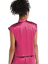 Rear View Thumbnail - Shocking Satin Stand Collar Tie-Front Pullover Top - Remi