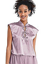 Front View Thumbnail - Suede Rose Satin Stand Collar Tie-Front Pullover Top - Remi