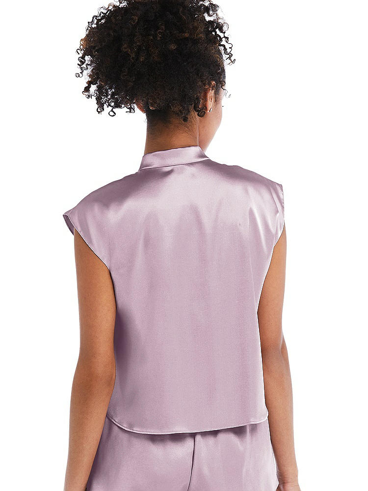 Back View - Suede Rose Satin Stand Collar Tie-Front Pullover Top - Remi