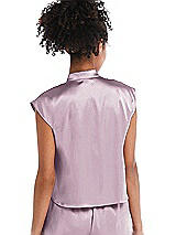 Rear View Thumbnail - Suede Rose Satin Stand Collar Tie-Front Pullover Top - Remi