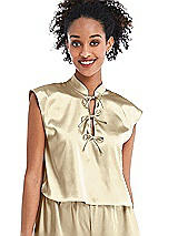 Front View Thumbnail - Banana Satin Stand Collar Tie-Front Pullover Top - Remi