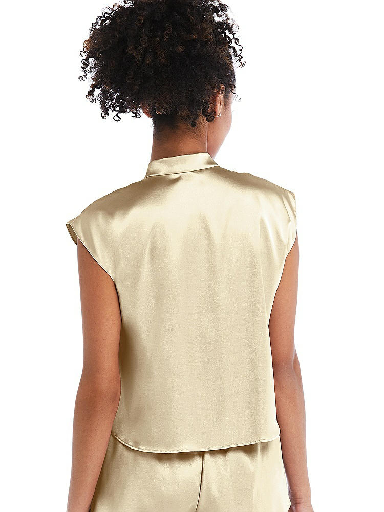 Back View - Banana Satin Stand Collar Tie-Front Pullover Top - Remi