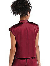Rear View Thumbnail - Burgundy Satin Stand Collar Tie-Front Pullover Top - Remi