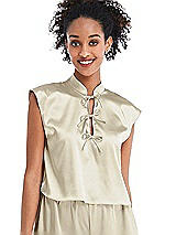 Front View Thumbnail - Champagne Satin Stand Collar Tie-Front Pullover Top - Remi