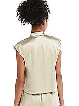 Rear View Thumbnail - Champagne Satin Stand Collar Tie-Front Pullover Top - Remi