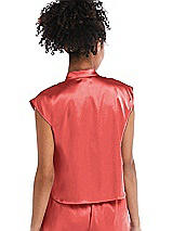 Rear View Thumbnail - Perfect Coral Satin Stand Collar Tie-Front Pullover Top - Remi