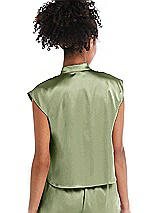 Rear View Thumbnail - Kiwi Satin Stand Collar Tie-Front Pullover Top - Remi