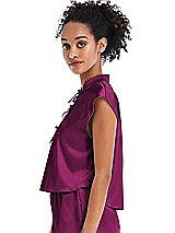 Side View Thumbnail - Merlot Satin Stand Collar Tie-Front Pullover Top - Remi