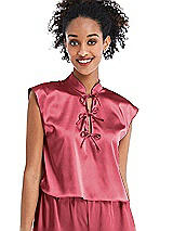 Front View Thumbnail - Nectar Satin Stand Collar Tie-Front Pullover Top - Remi