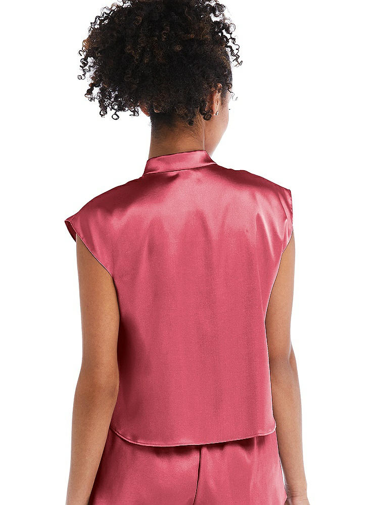 Back View - Nectar Satin Stand Collar Tie-Front Pullover Top - Remi