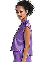 Side View Thumbnail - Pansy Satin Stand Collar Tie-Front Pullover Top - Remi