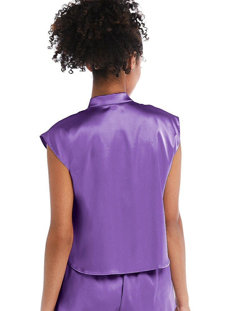 Back View - Pansy Satin Stand Collar Tie-Front Pullover Top - Remi