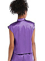 Rear View Thumbnail - Pansy Satin Stand Collar Tie-Front Pullover Top - Remi