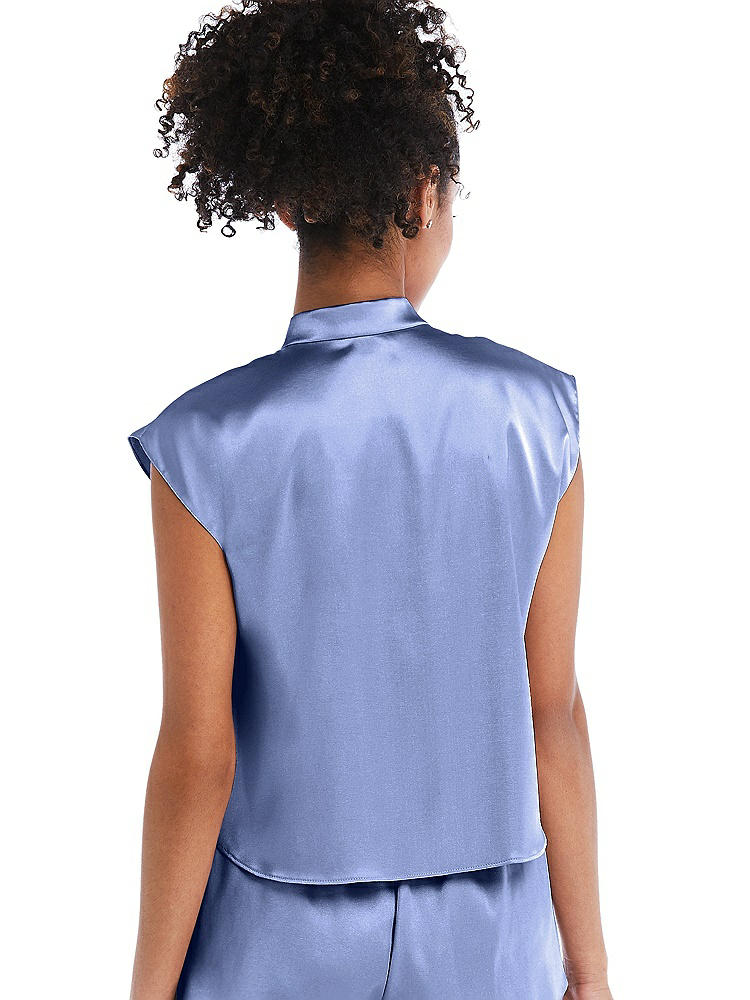 Back View - Periwinkle - PANTONE Serenity Satin Stand Collar Tie-Front Pullover Top - Remi