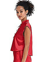 Side View Thumbnail - Parisian Red Satin Stand Collar Tie-Front Pullover Top - Remi