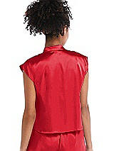 Rear View Thumbnail - Parisian Red Satin Stand Collar Tie-Front Pullover Top - Remi