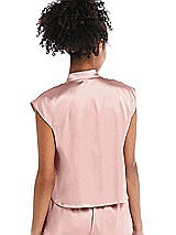 Rear View Thumbnail - Rose - PANTONE Rose Quartz Satin Stand Collar Tie-Front Pullover Top - Remi