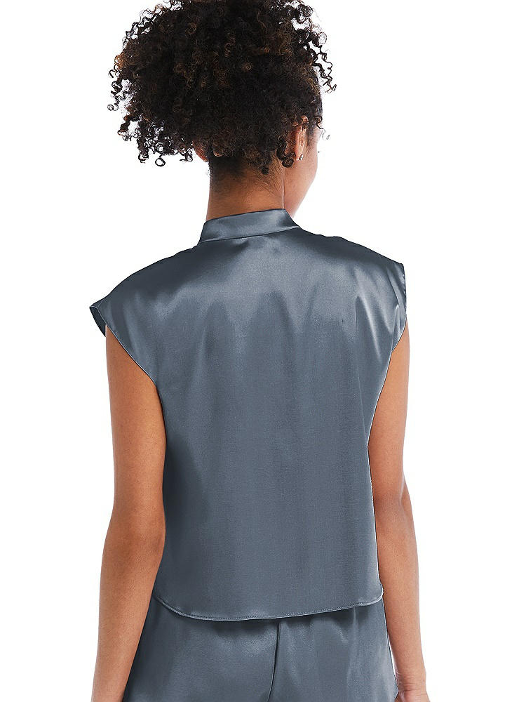 Back View - Silverstone Satin Stand Collar Tie-Front Pullover Top - Remi