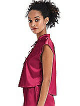 Side View Thumbnail - Valentine Satin Stand Collar Tie-Front Pullover Top - Remi