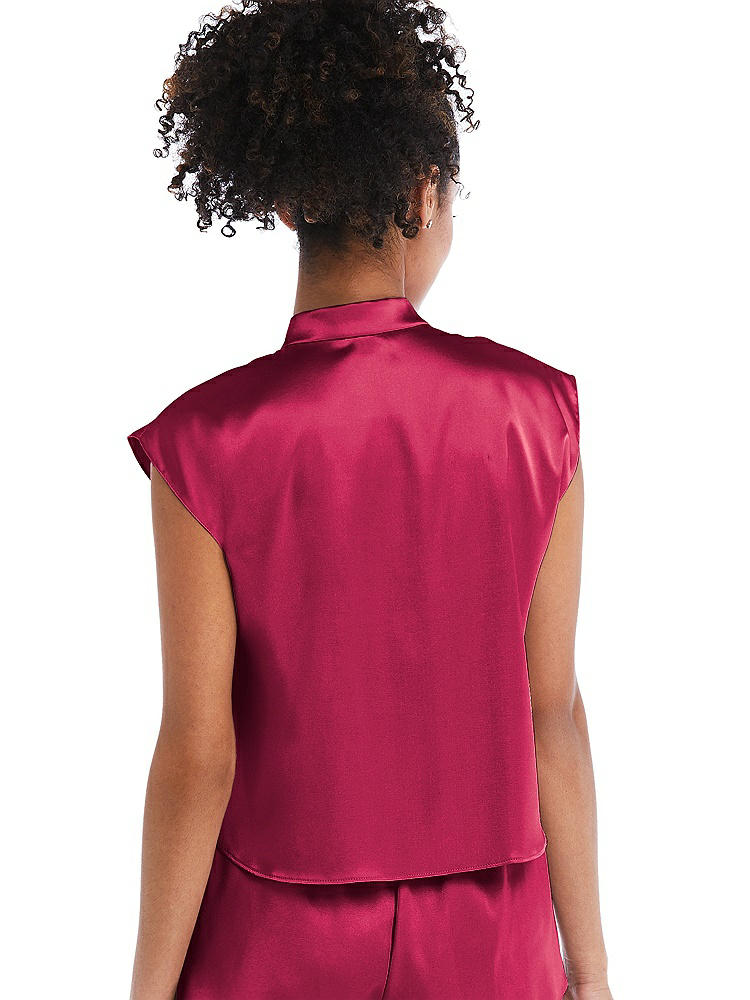 Back View - Valentine Satin Stand Collar Tie-Front Pullover Top - Remi