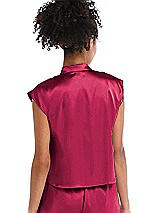 Rear View Thumbnail - Valentine Satin Stand Collar Tie-Front Pullover Top - Remi