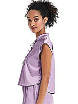 Side View Thumbnail - Wood Violet Satin Stand Collar Tie-Front Pullover Top - Remi