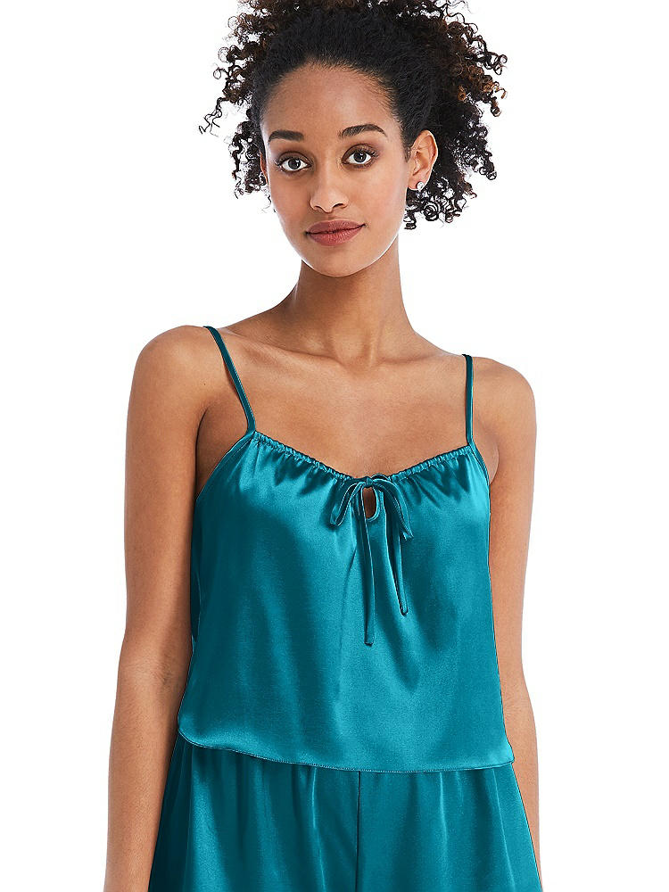 Front View - Oasis Drawstring Neck Satin Cami with Bow Detail - Nyla