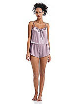 Alt View 1 Thumbnail - Suede Rose Drawstring Neck Satin Cami with Bow Detail - Nyla