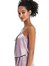 Side View Thumbnail - Suede Rose Drawstring Neck Satin Cami with Bow Detail - Nyla