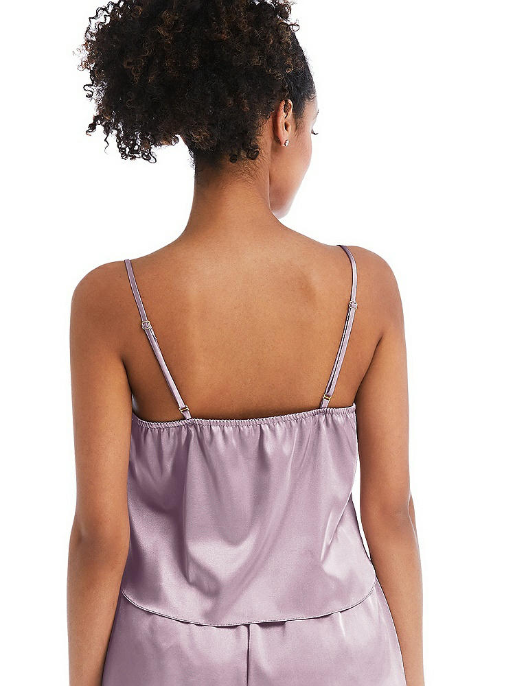 Back View - Suede Rose Drawstring Neck Satin Cami with Bow Detail - Nyla