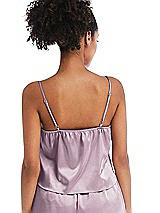 Rear View Thumbnail - Suede Rose Drawstring Neck Satin Cami with Bow Detail - Nyla