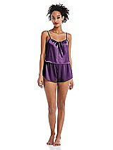 Alt View 1 Thumbnail - African Violet Drawstring Neck Satin Cami with Bow Detail - Nyla