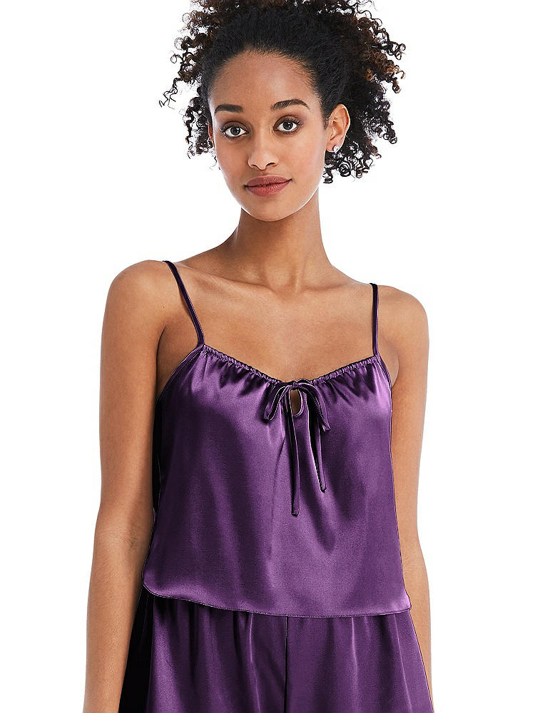 Front View - African Violet Drawstring Neck Satin Cami with Bow Detail - Nyla