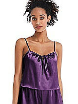 Front View Thumbnail - African Violet Drawstring Neck Satin Cami with Bow Detail - Nyla